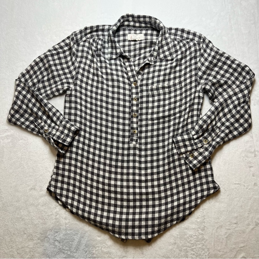 Anthropologie Women's Long Sleeve Plaid Shirt Half Button Front Back Size S